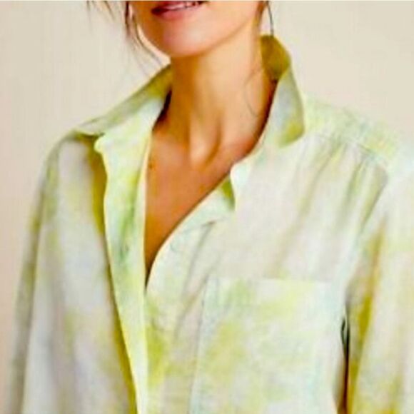 Anthropologie Pilcro Cate Yellow Tie-Dye Button down Shirt Classic Lightweight - Picture 5 of 14